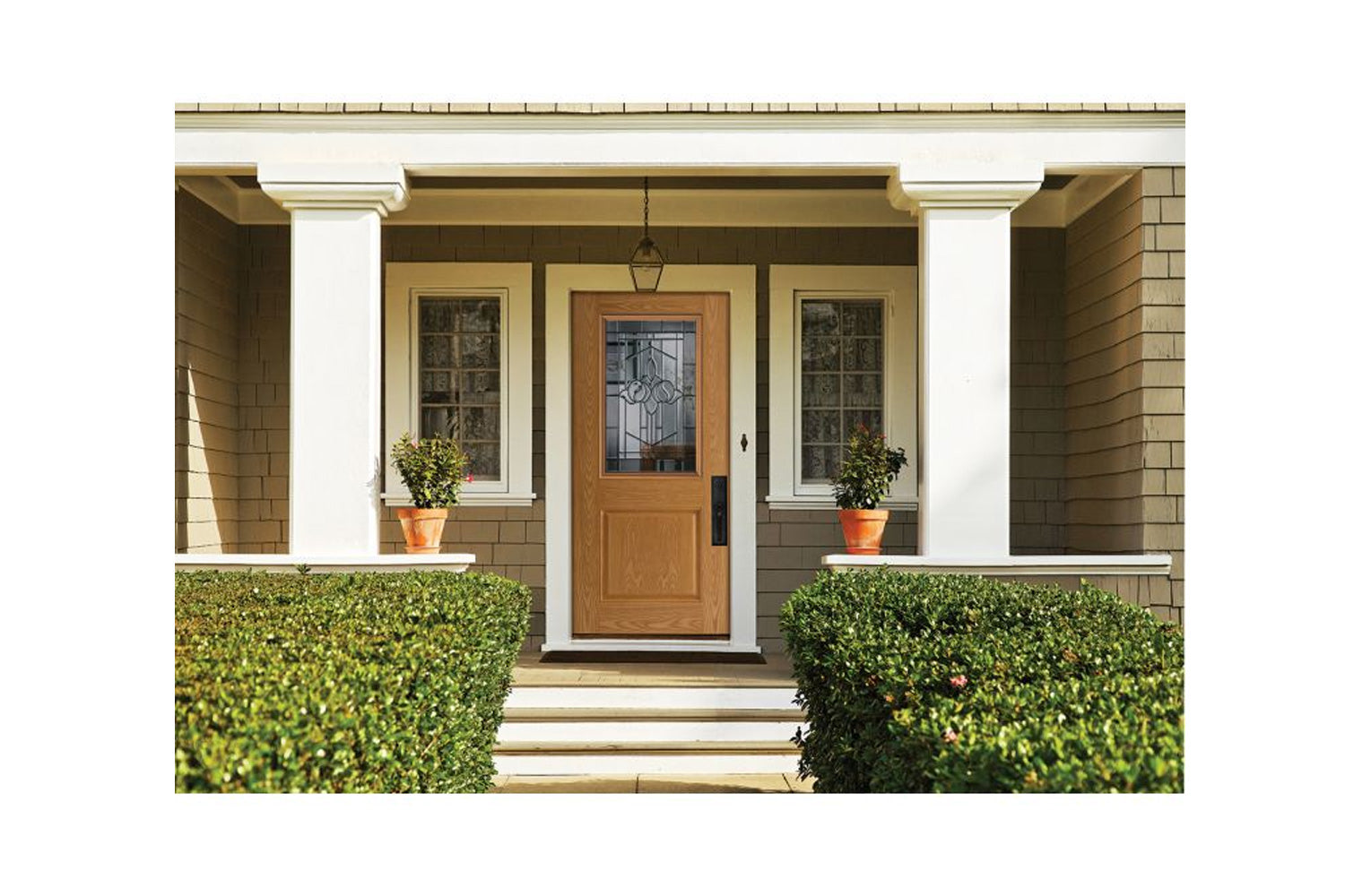 Masonite Belleville Fir Textured 2 Panel Door Half Lite with Alston Glass