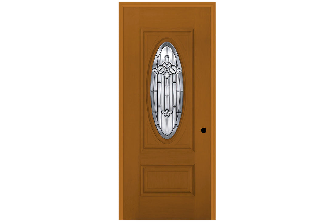 Masonite Belleville Fir Textured 2 Panel Hollister Door 3/4 Oval with Madrid Glass