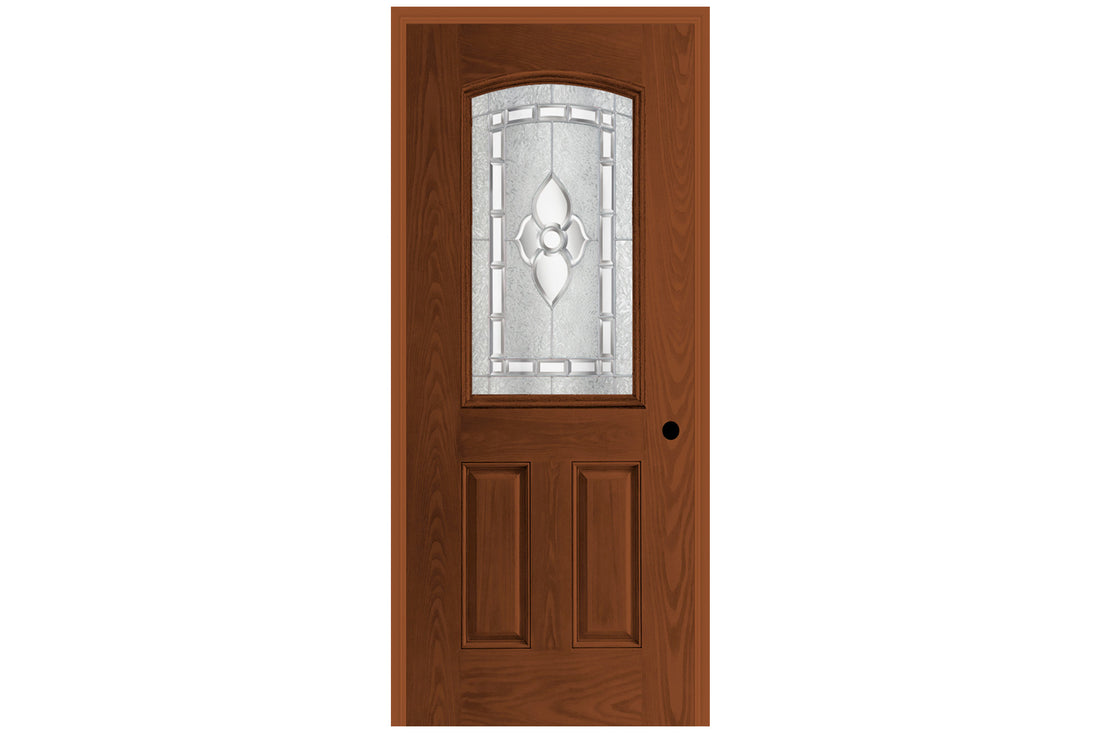 Masonite Belleville Oak Textured 2 Panel Door Half Lite Camber Top with Georgian Glass