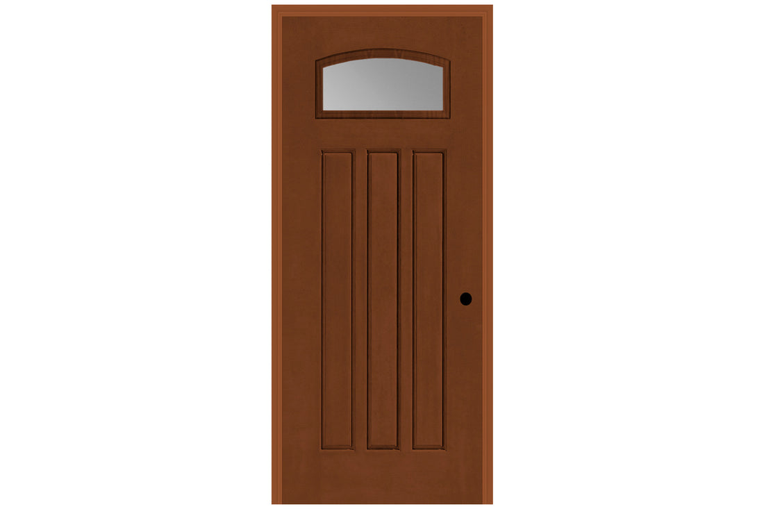 Masonite Belleville Oak Textured 3 Panel Door Camber Fan with Clear Glass
