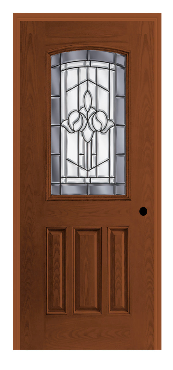 Masonite Belleville Oak Textured 3 Panel Door Half Lite Camber Top with Madrid Glass