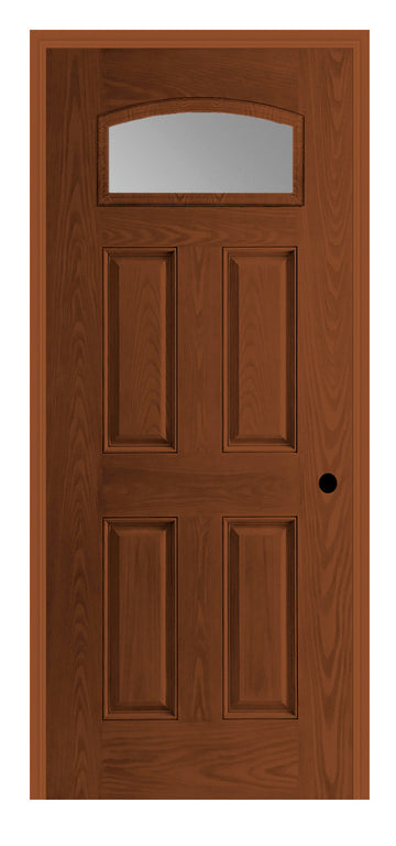 Masonite Belleville Oak Textured 4 Panel Door Camber Fan with Clear Low-E Glass