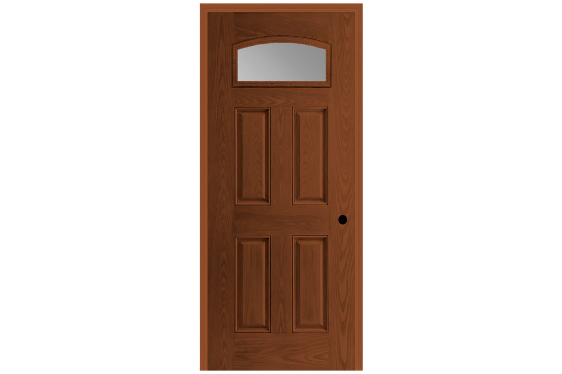 Masonite Belleville Oak Textured 4 Panel Door Camber Fan with Clear Low-E Glass