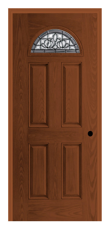 Masonite Belleville Oak Textured 4 Panel Door Fan Lite with Madrid Glass