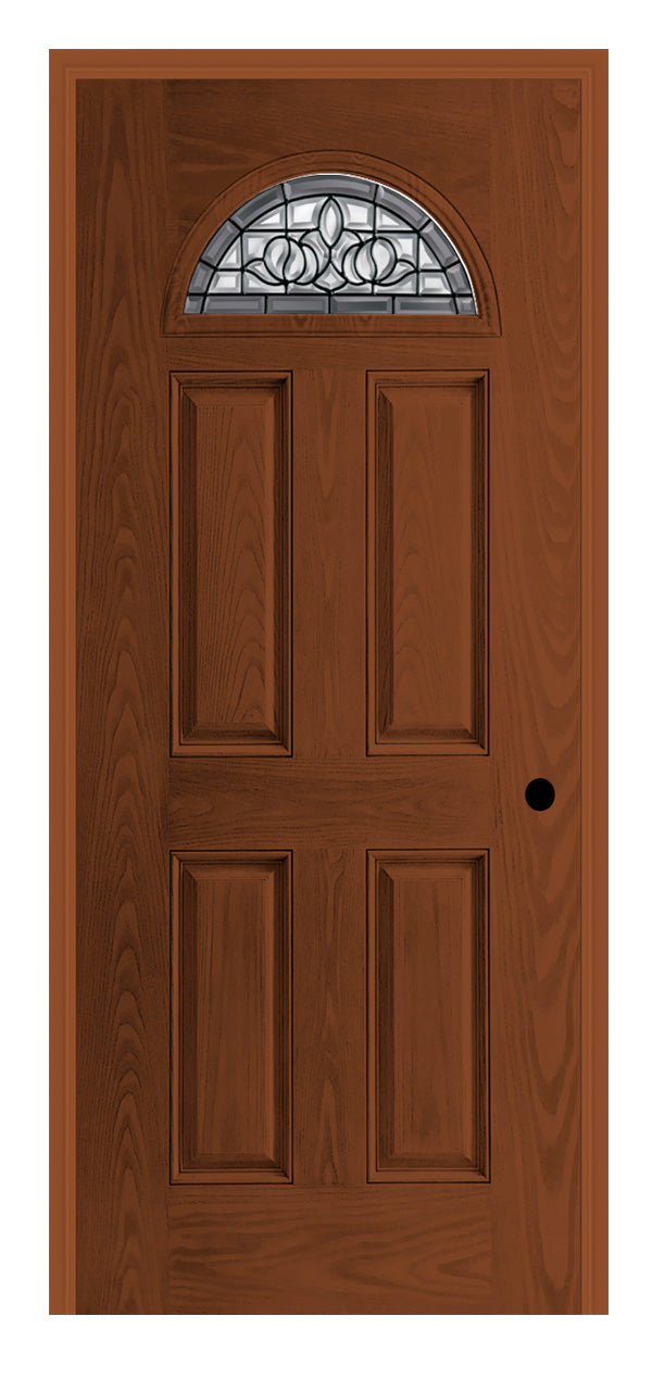 Masonite Belleville Oak Textured 4 Panel Door Fan Lite with Madrid Glass