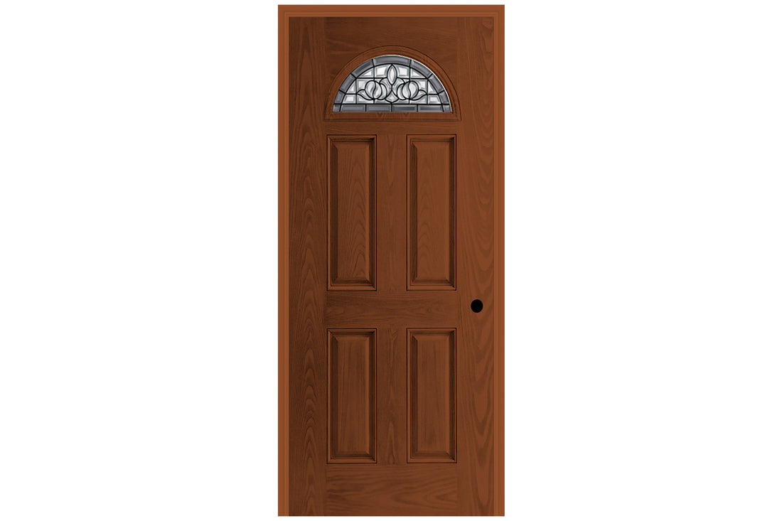 Masonite Belleville Oak Textured 4 Panel Door Fan Lite with Madrid Glass