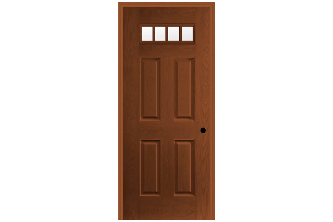 Masonite Belleville Oak Textured 4 Panel Door Rectangle 4 Lite External Grille with Clear Glass