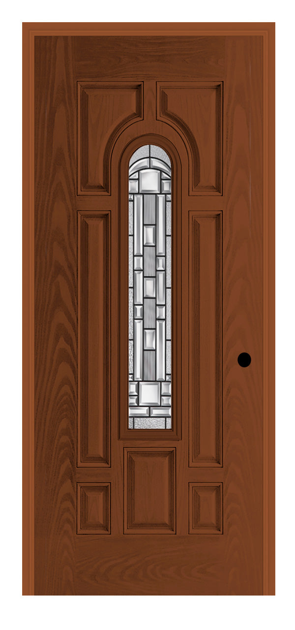 Masonite Belleville Oak Textured 7 Panel Center Arch Lite Door with Naples Glass