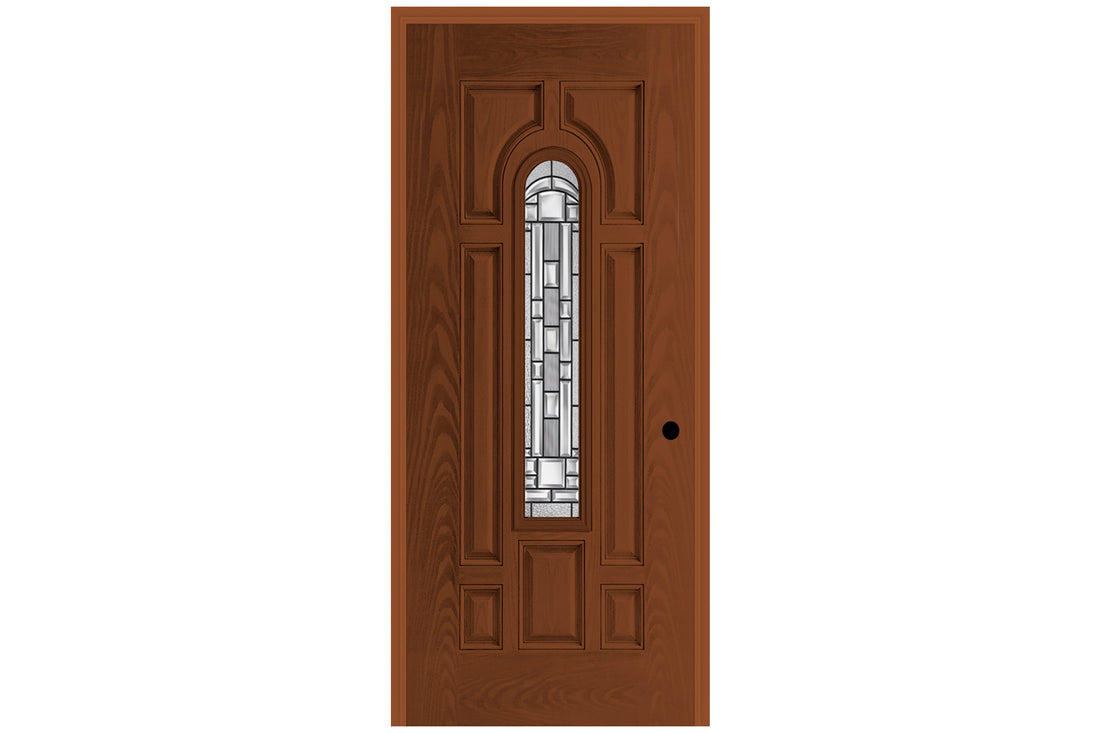 Masonite Belleville Oak Textured 7 Panel Center Arch Lite Door with Naples Glass