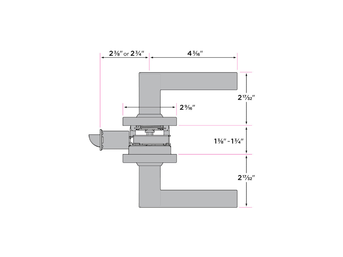 Sure-Loc Mesa Square Interior Door Lever - Dimensions