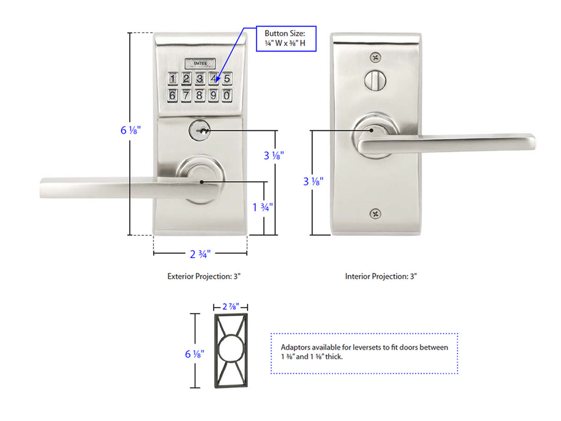 Emtek Modern Brass Keypad Leverset - Dimensions