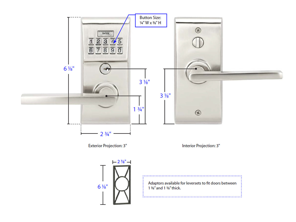 Emtek Modern Brass Keypad Leverset - Dimensions