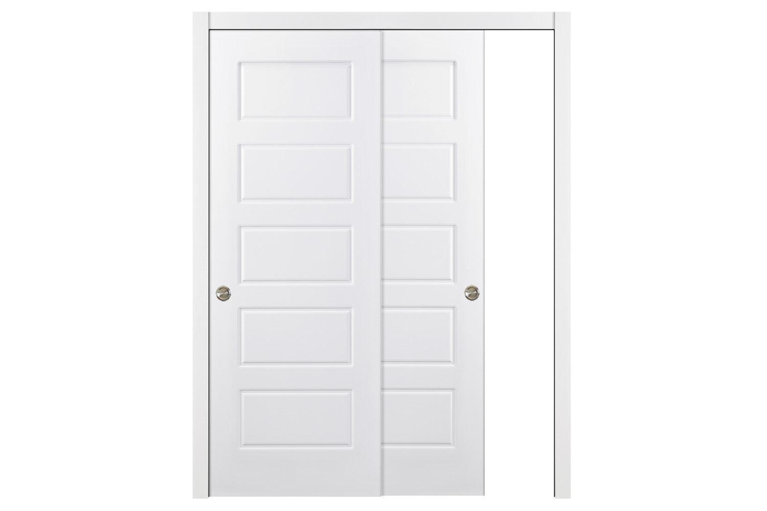 Nova 5 Panel Soft White Laminated Traditional interior Door - Sliding Bypass