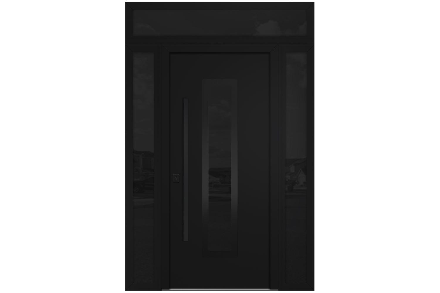 Nova Inox S1 Black Modern Exterior Door with Black Stainless Steel - with Double Sidelight & Transom