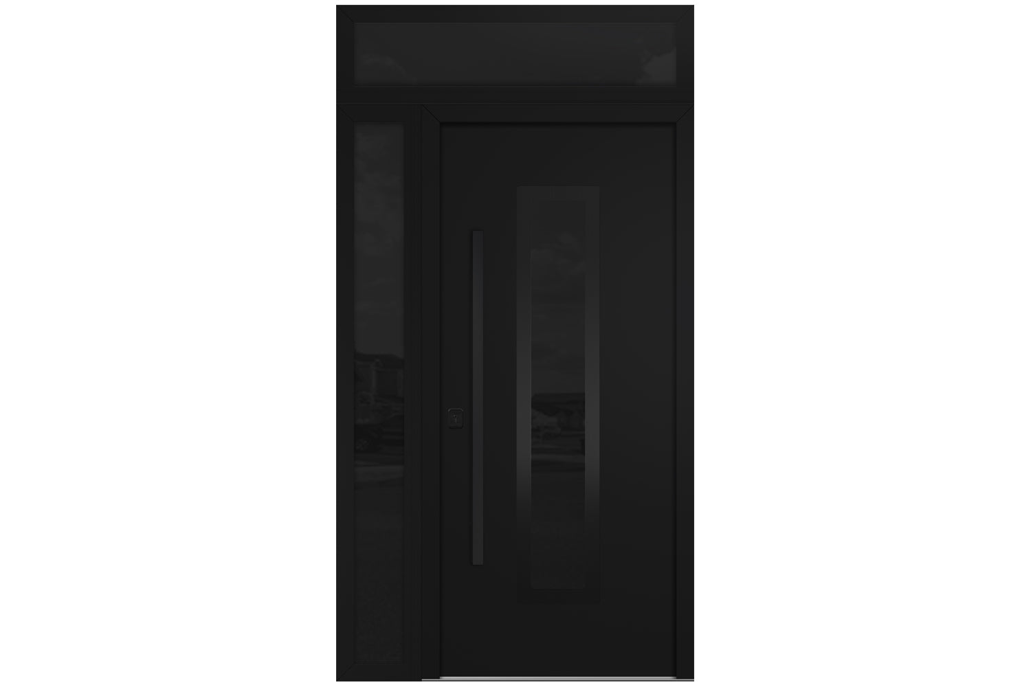 Nova Inox S1 Black Modern Exterior Door with Black Stainless Steel - with Left Sidelight & Transom
