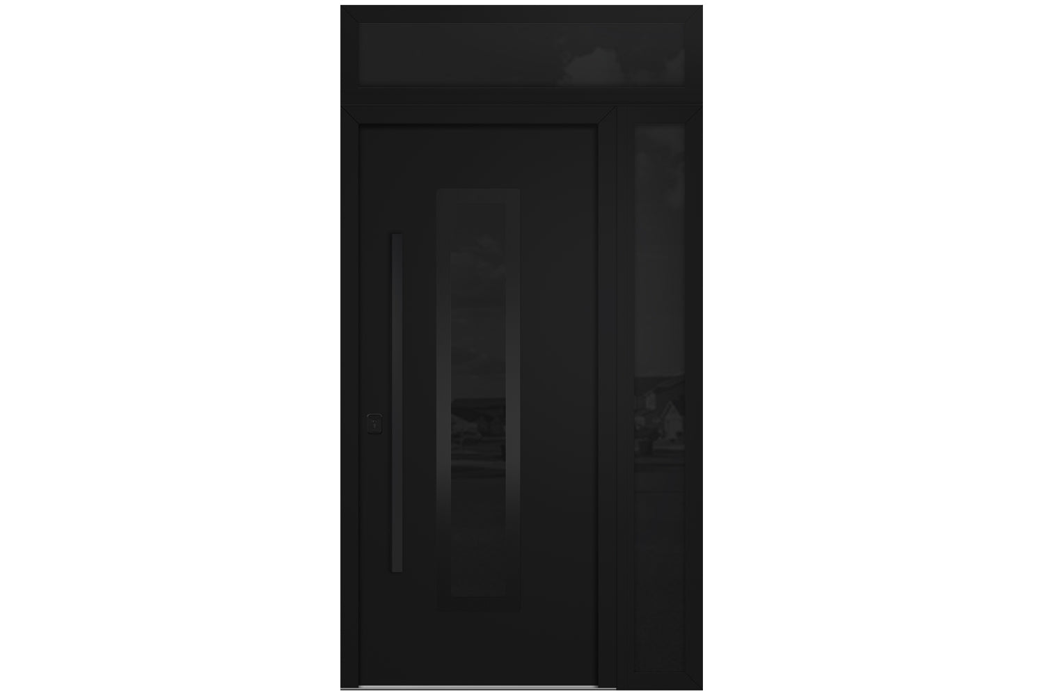 Nova Inox S1 Black Modern Exterior Door with Black Stainless Steel - with Right Sidelight & Transom