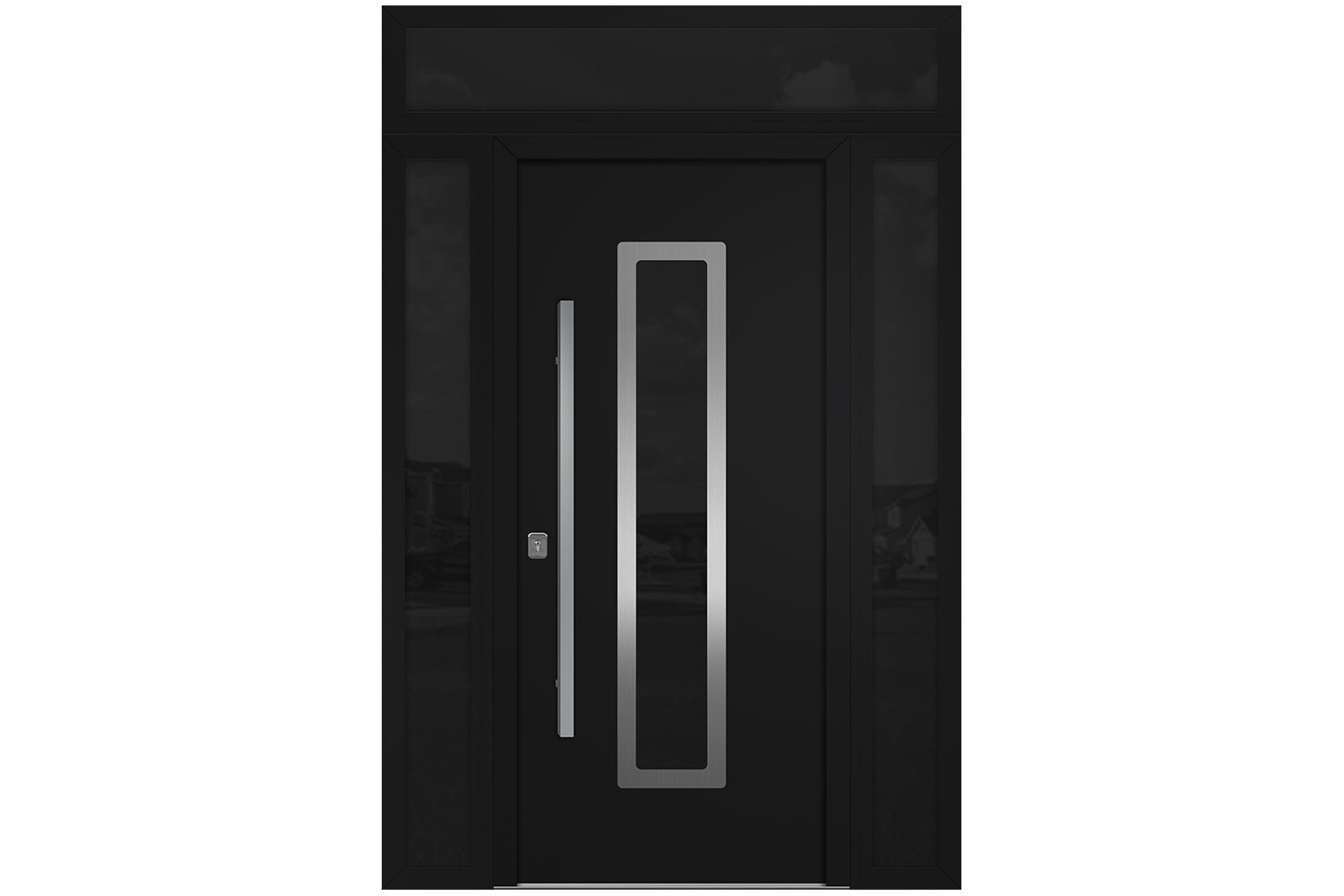 Nova Inox S1 Black Modern Exterior Door w Double Sidelight & Transom Right-in