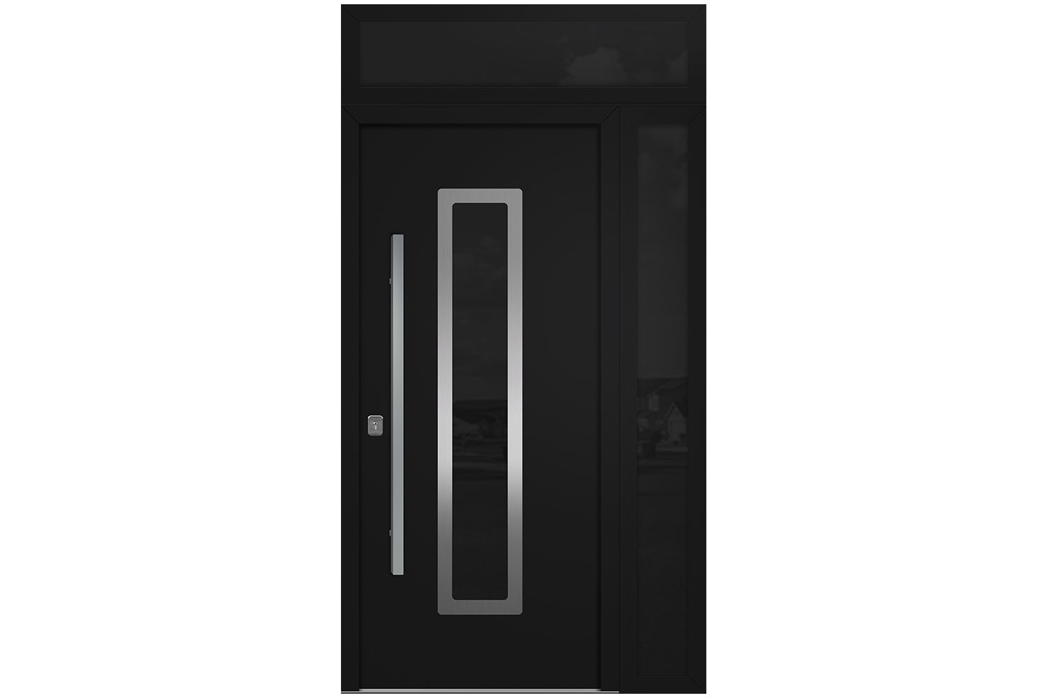 Nova Inox S1 Black Modern Exterior Door w Right Sidelight & Transom Right-in