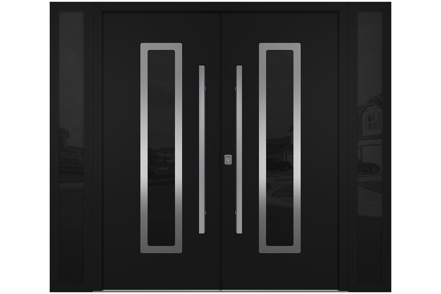 Nova Inox S1 Black Modern Exterior Double Door w Double Sidelight Right Door Active