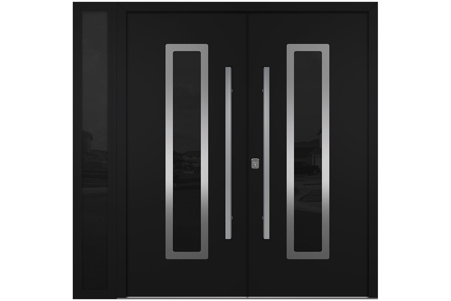 Nova Inox S1 Black Modern Exterior Double Door w Left Sidelight Right Door Active