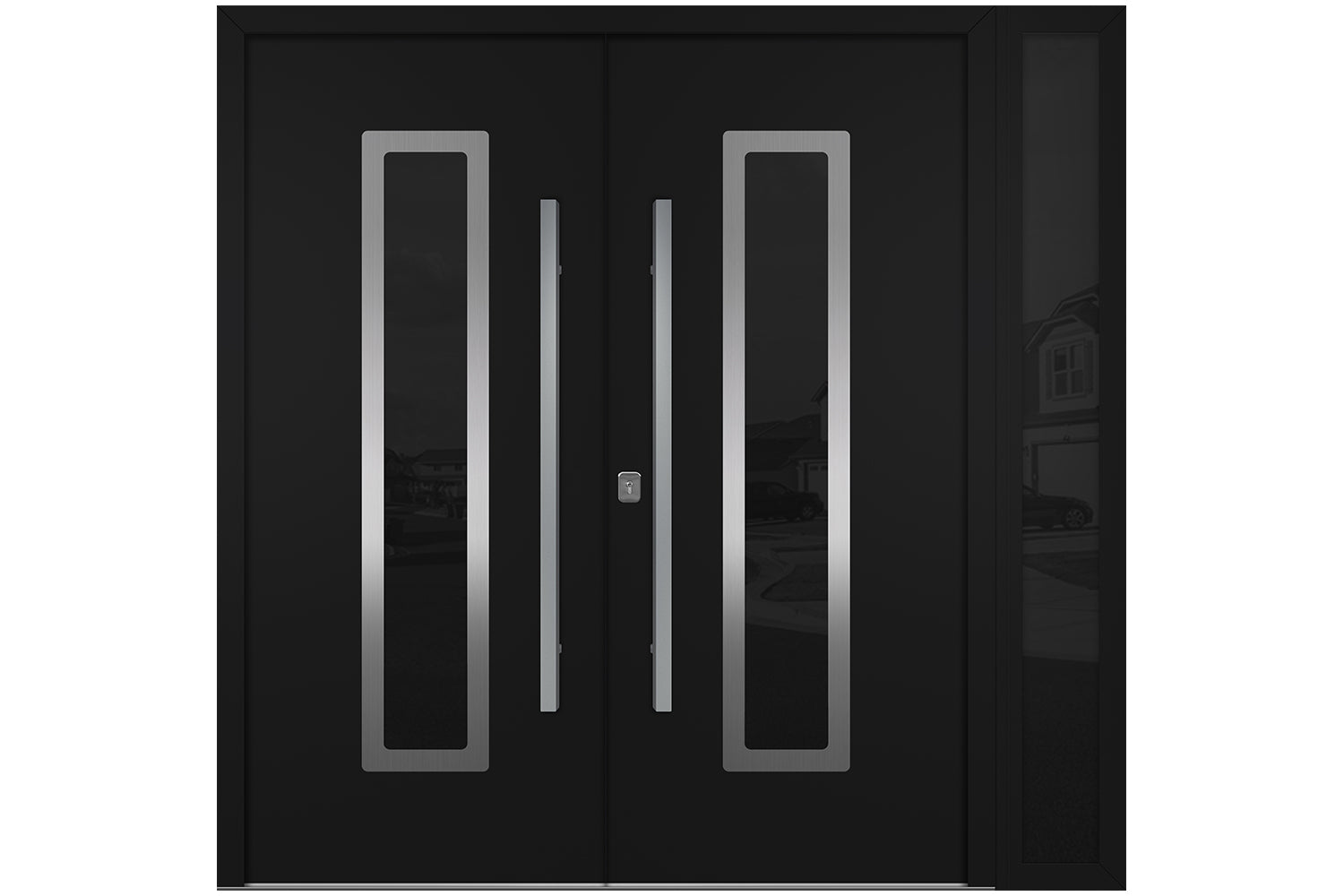 Nova Inox S1 Black Modern Exterior Double Door w Right Sidelight Right Door Active