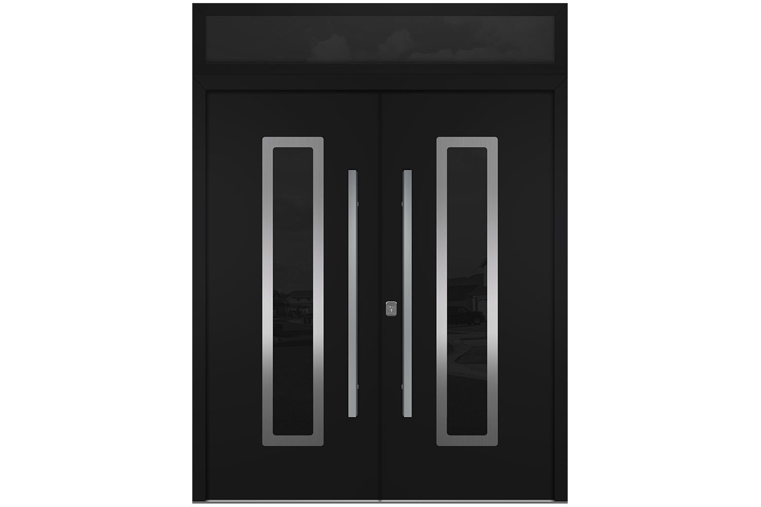 Nova Inox S1 Black Modern Exterior Double Door w Transom Right Door Active