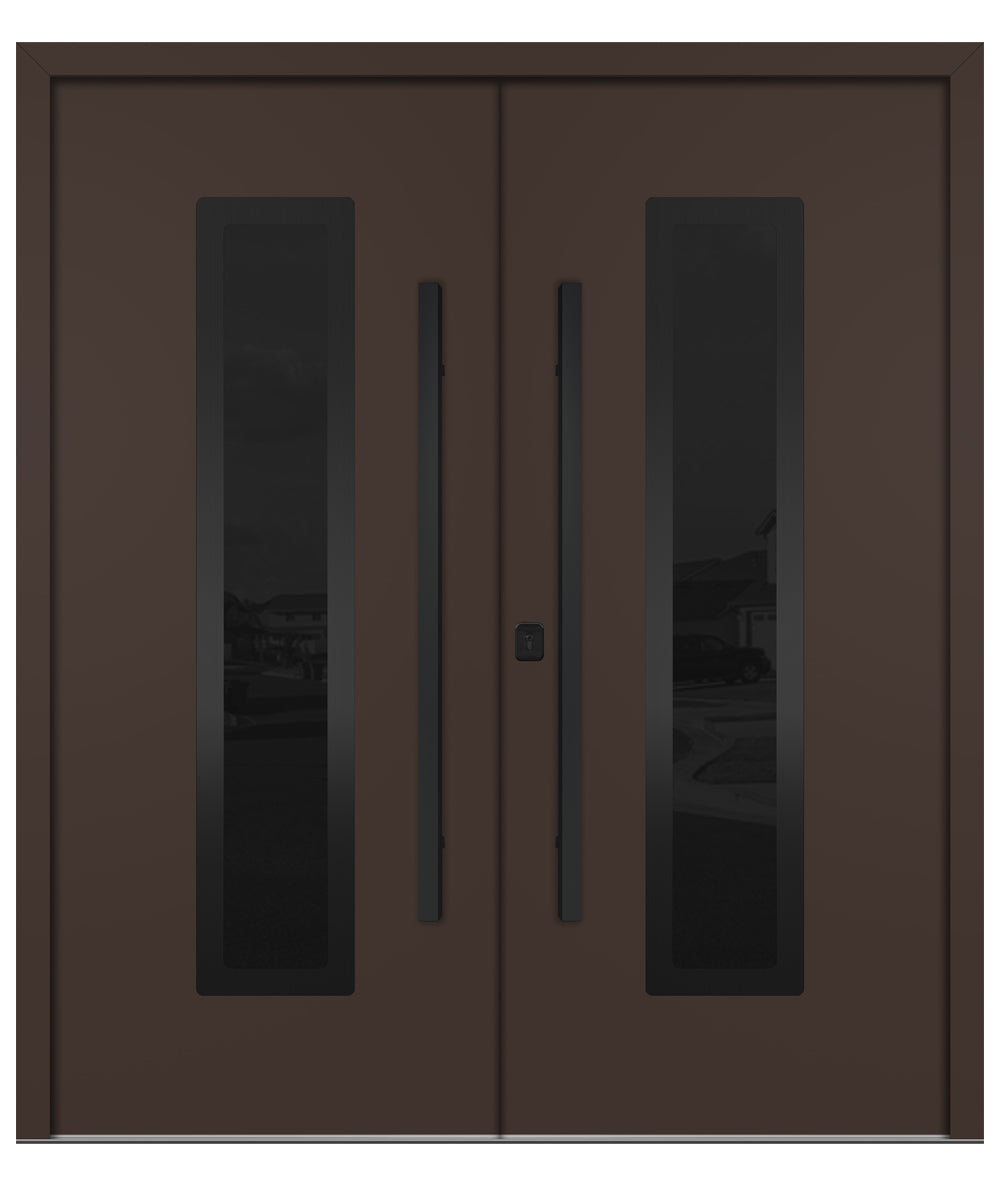Nova Inox S1 Brown Modern Exterior Double Door with Black Stainless Steel