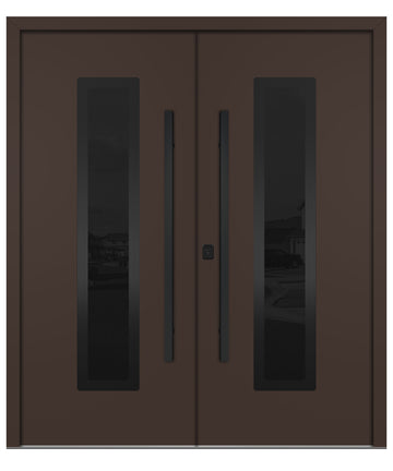 Nova Inox S1 Brown Modern Exterior Double Door with Black Stainless Steel