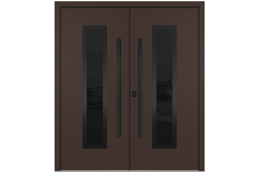 Nova Inox S1 Brown Modern Exterior Double Door with Black Stainless Steel