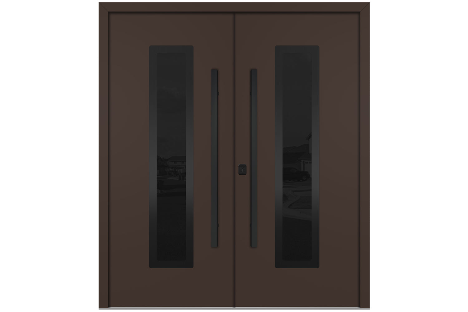 Nova Inox S1 Brown Modern Exterior Double Door with Black Stainless Steel