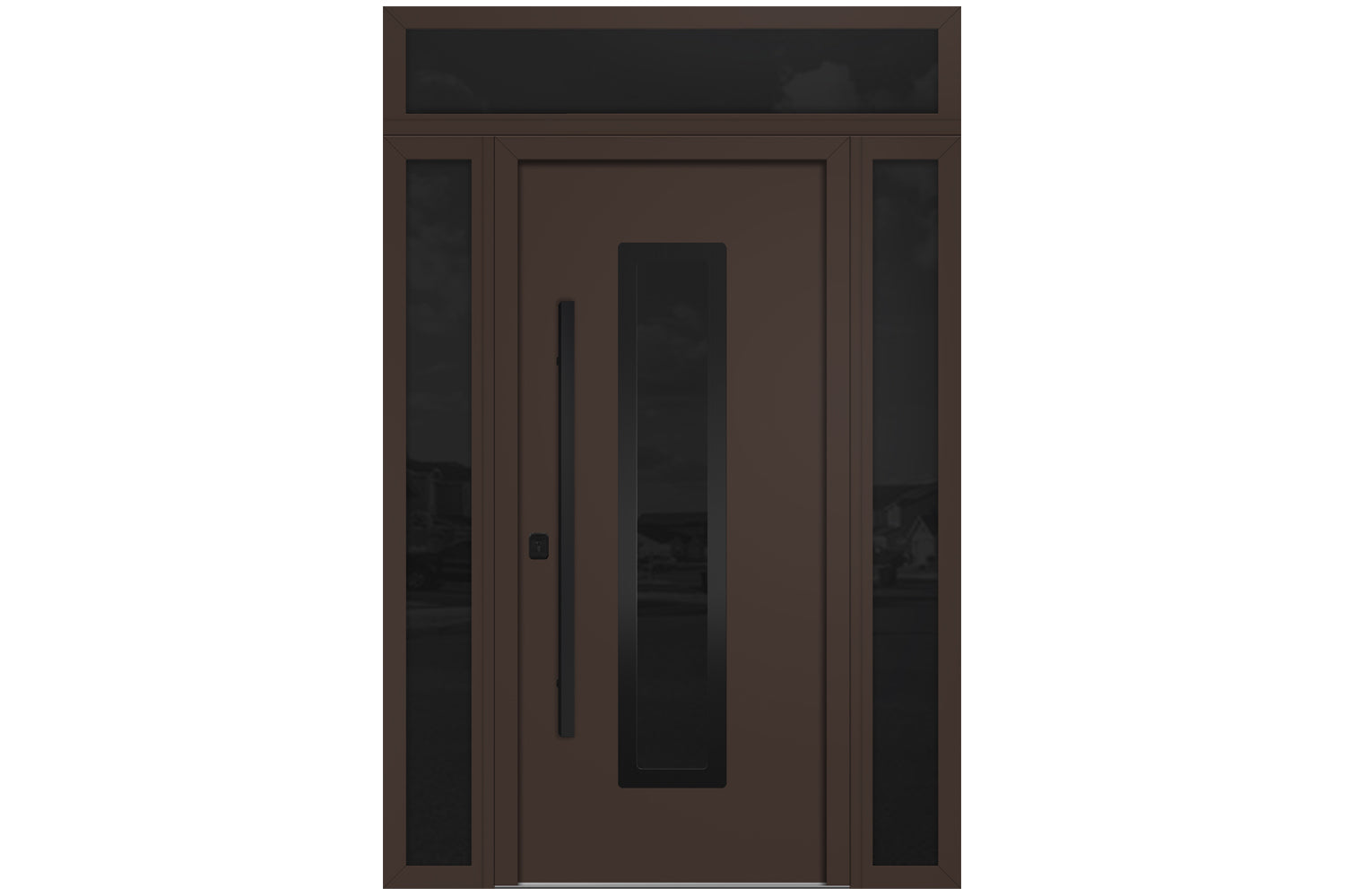 Nova Inox S1 Brown Modern Exterior Door with Black Stainless Steel - with Double Sidelight & Transom