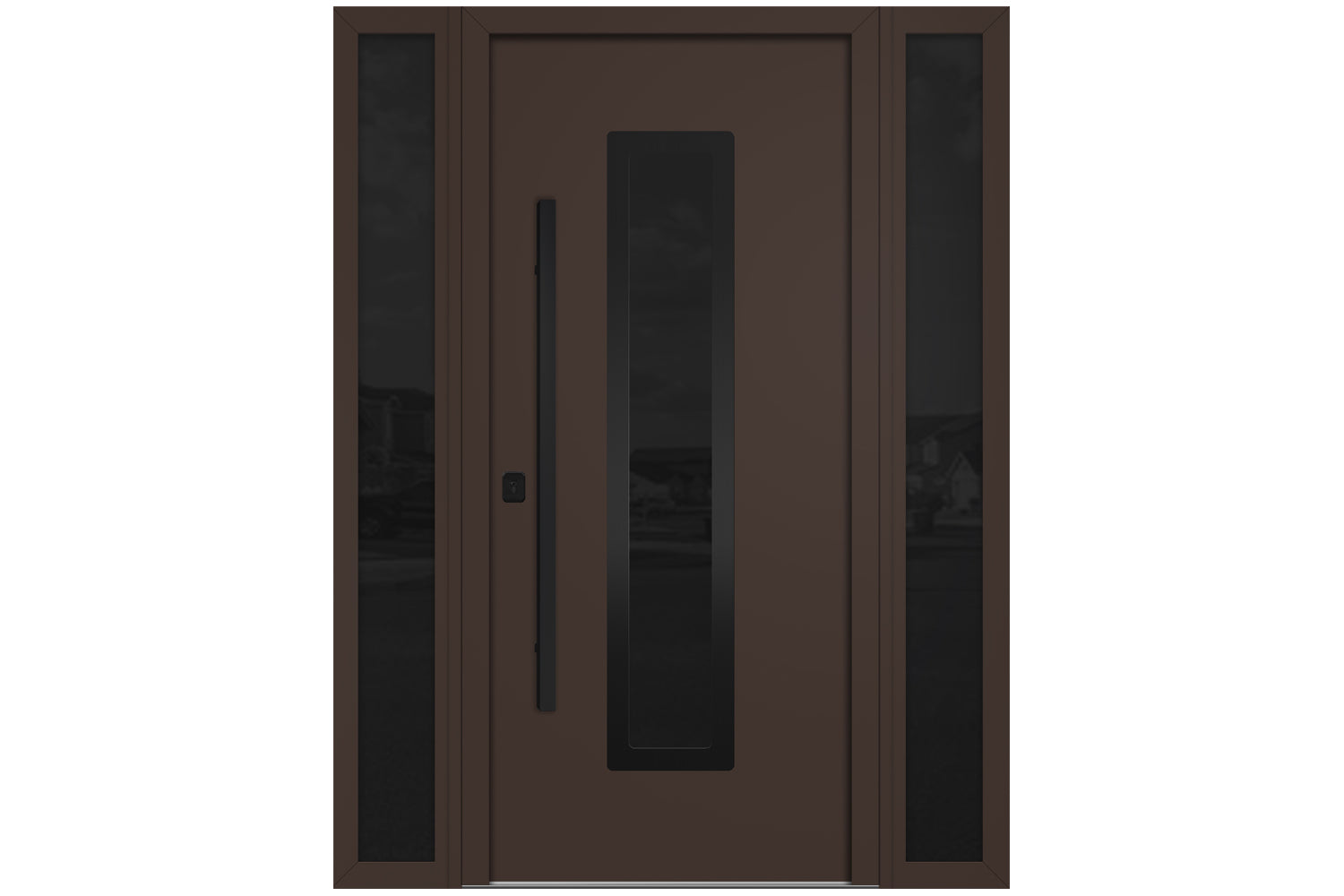 Nova Inox S1 Brown Modern Exterior Door with Black Stainless Steel - with Double Sidelight
