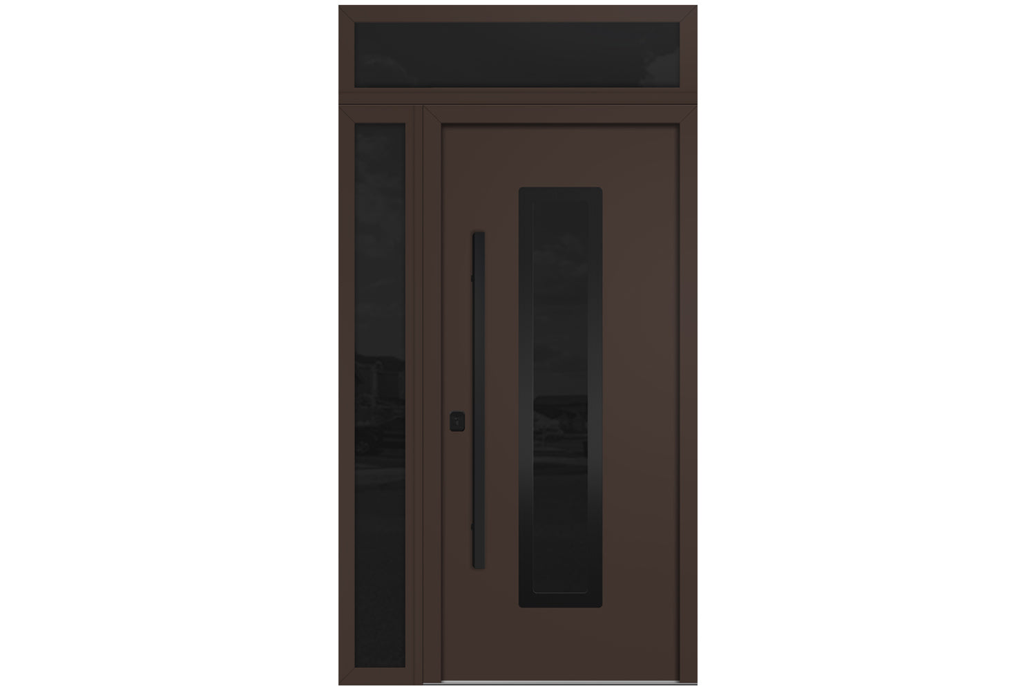 Nova Inox S1 Brown Modern Exterior Door with Black Stainless Steel - with Left Sidelight & Transom