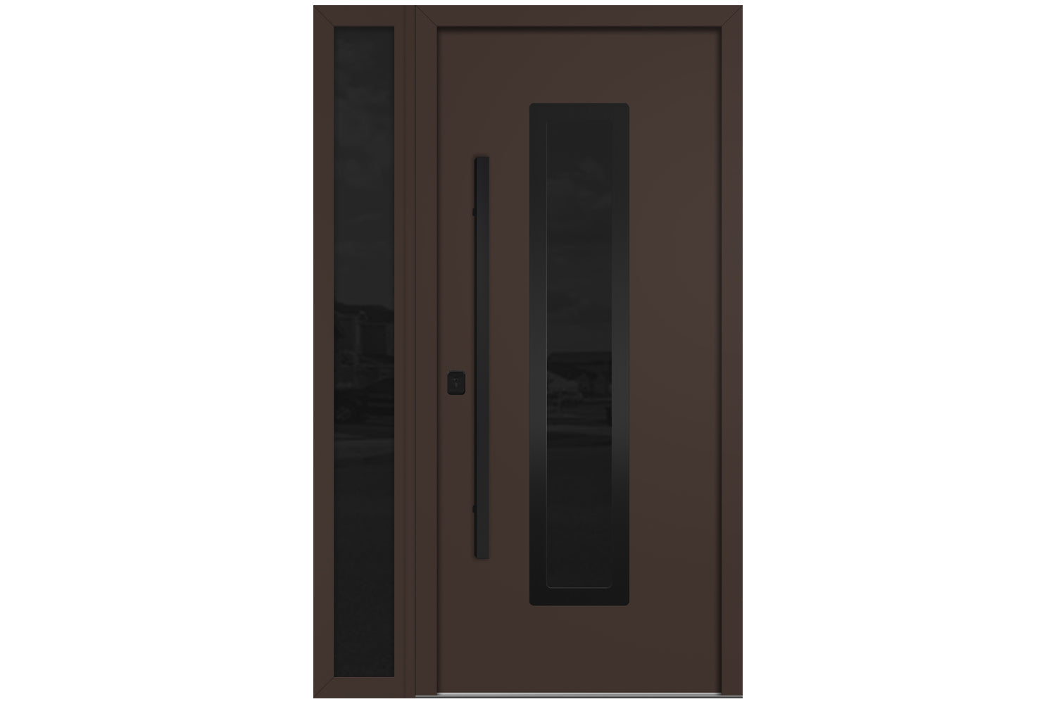 Nova Inox S1 Brown Modern Exterior Door with Black Stainless Steel - with Left Sidelight