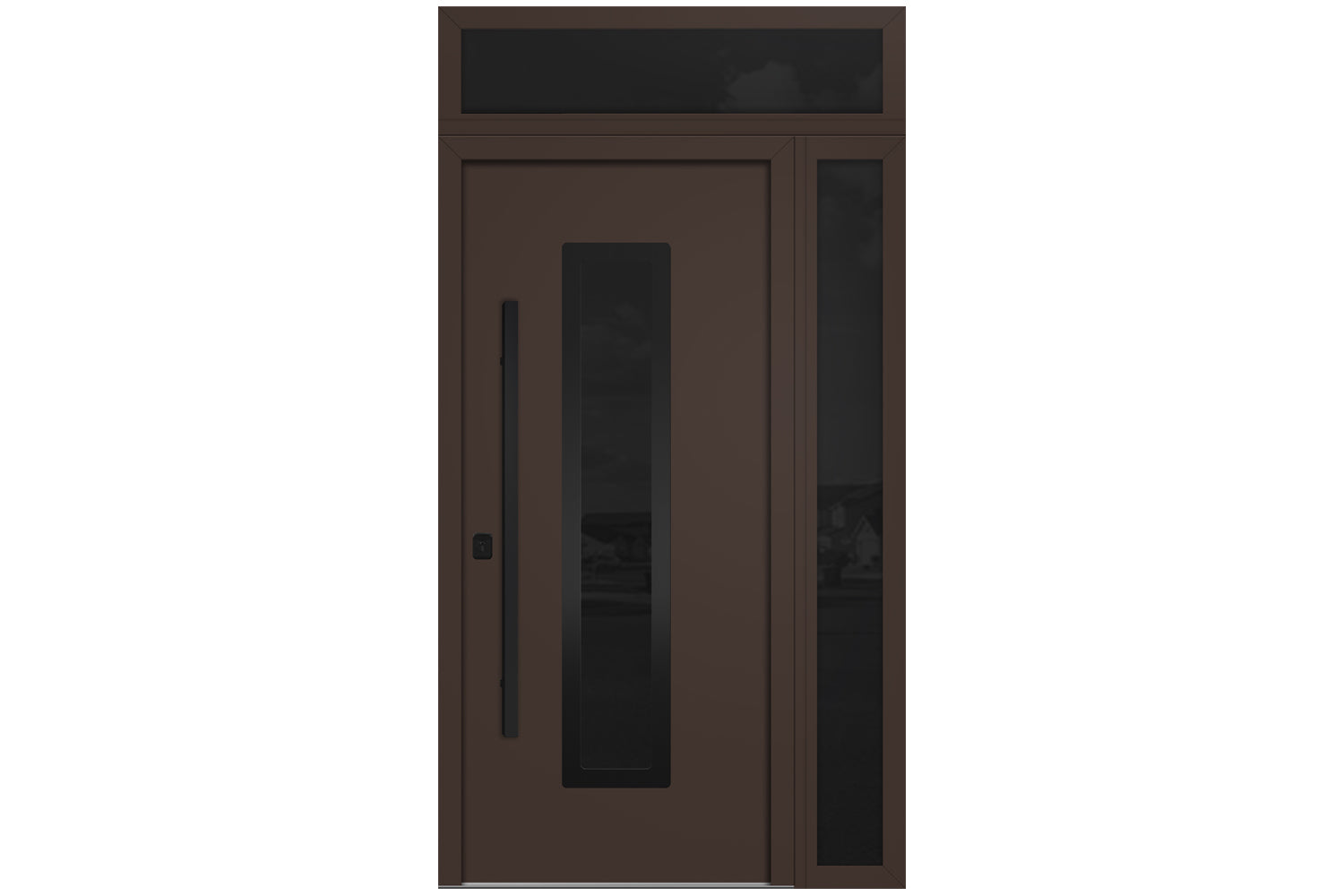 Nova Inox S1 Brown Modern Exterior Door with Black Stainless Steel - with Right Sidelight & Transom