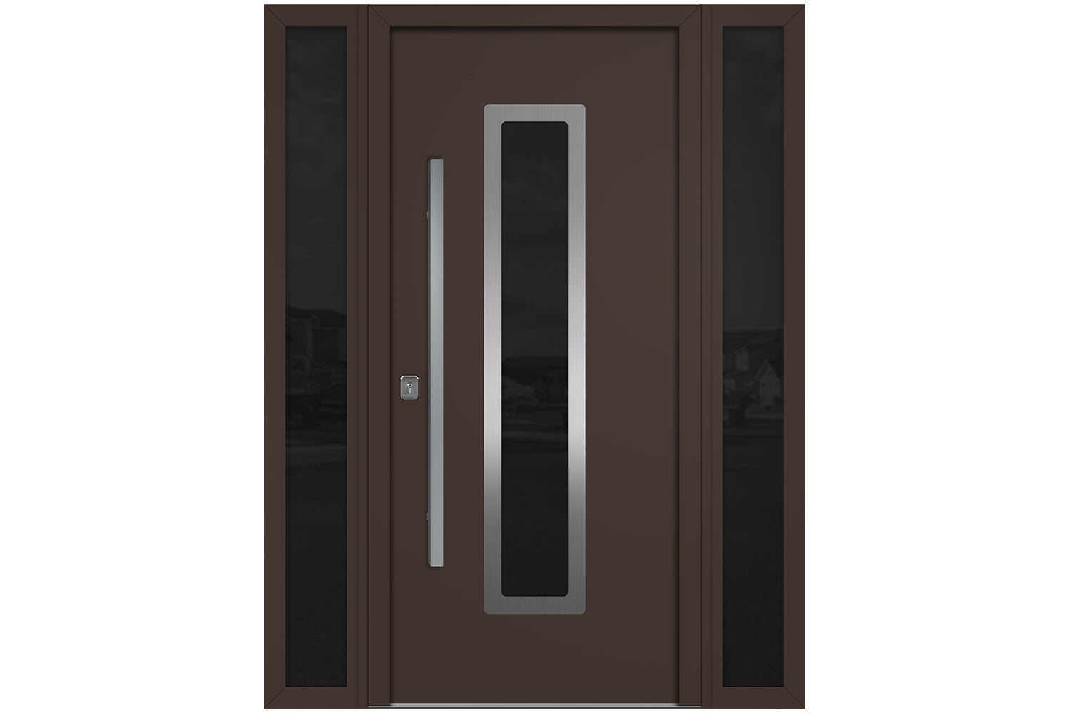 Nova Inox S1  Brown Modern Exterior Door w Double Sidelight Right-in
