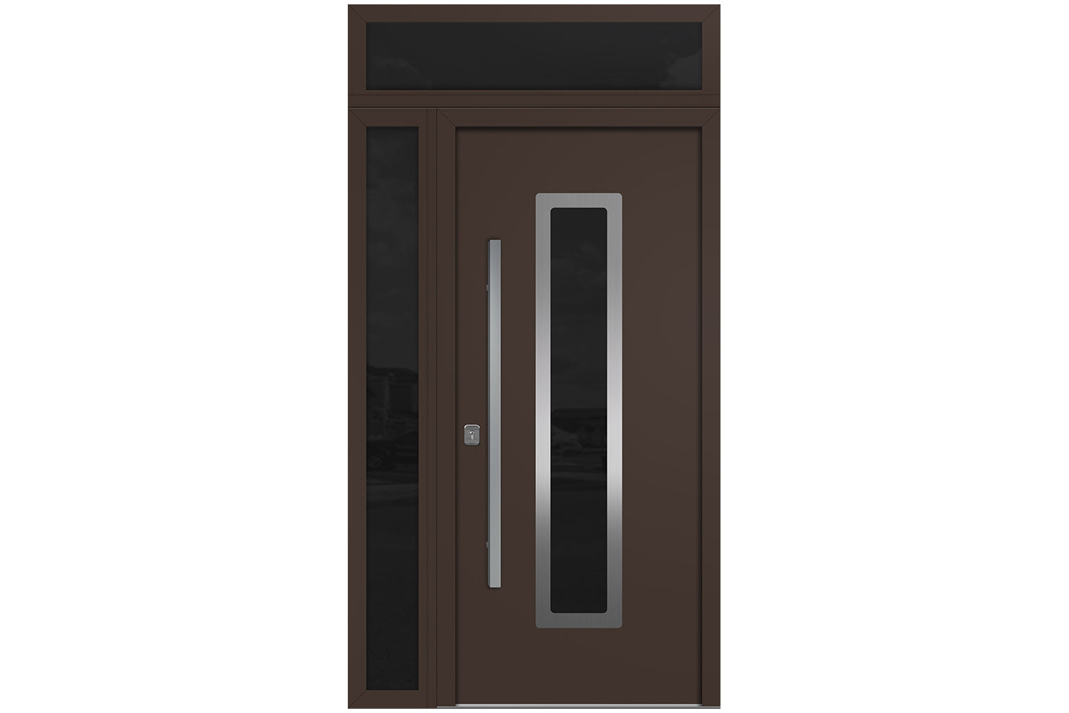 Nova Inox S1  Brown Modern Exterior Door w Left Sidelight & Transom Right-in