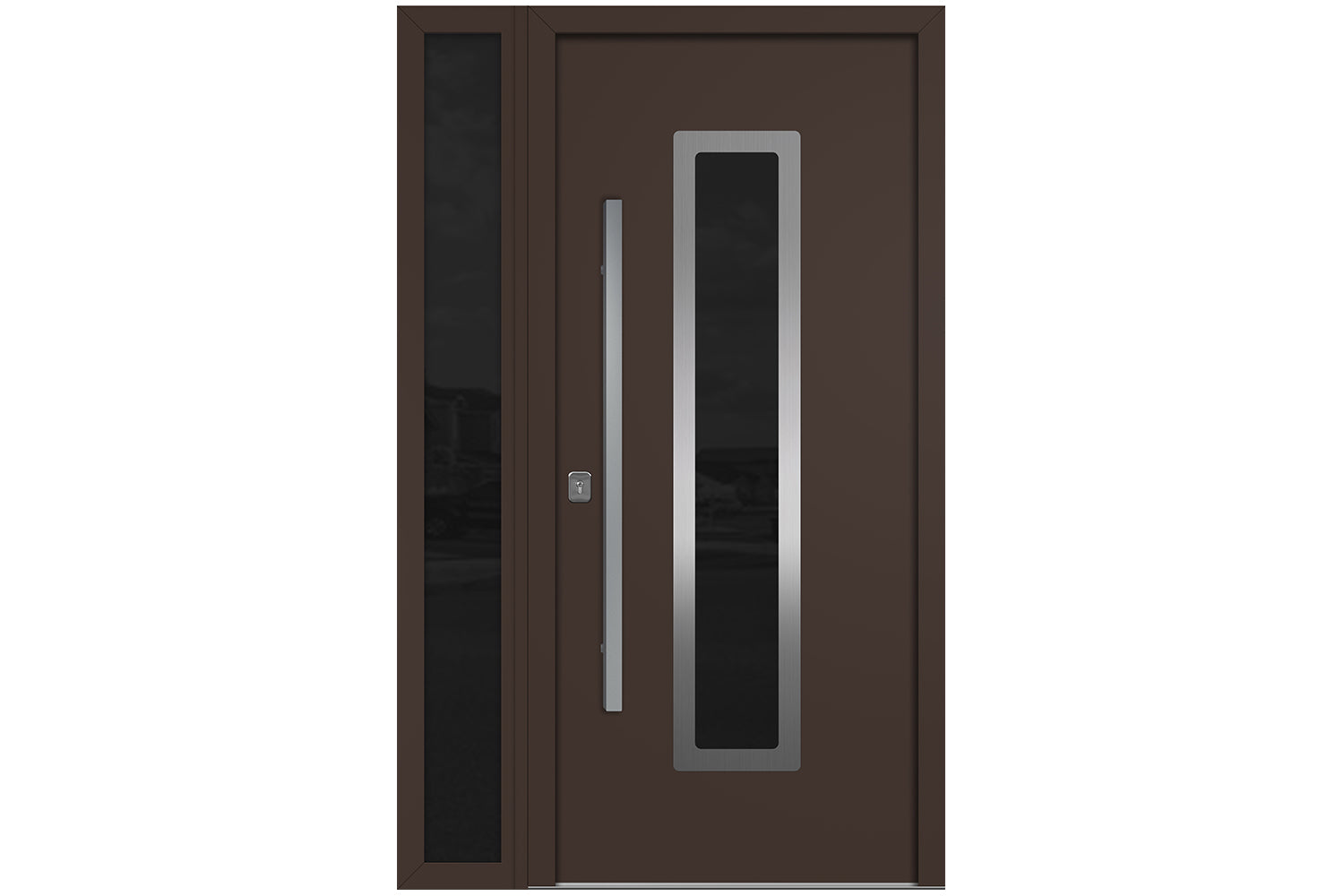 Nova Inox S1  Brown Modern Exterior Door w Left Sidelight Right-in