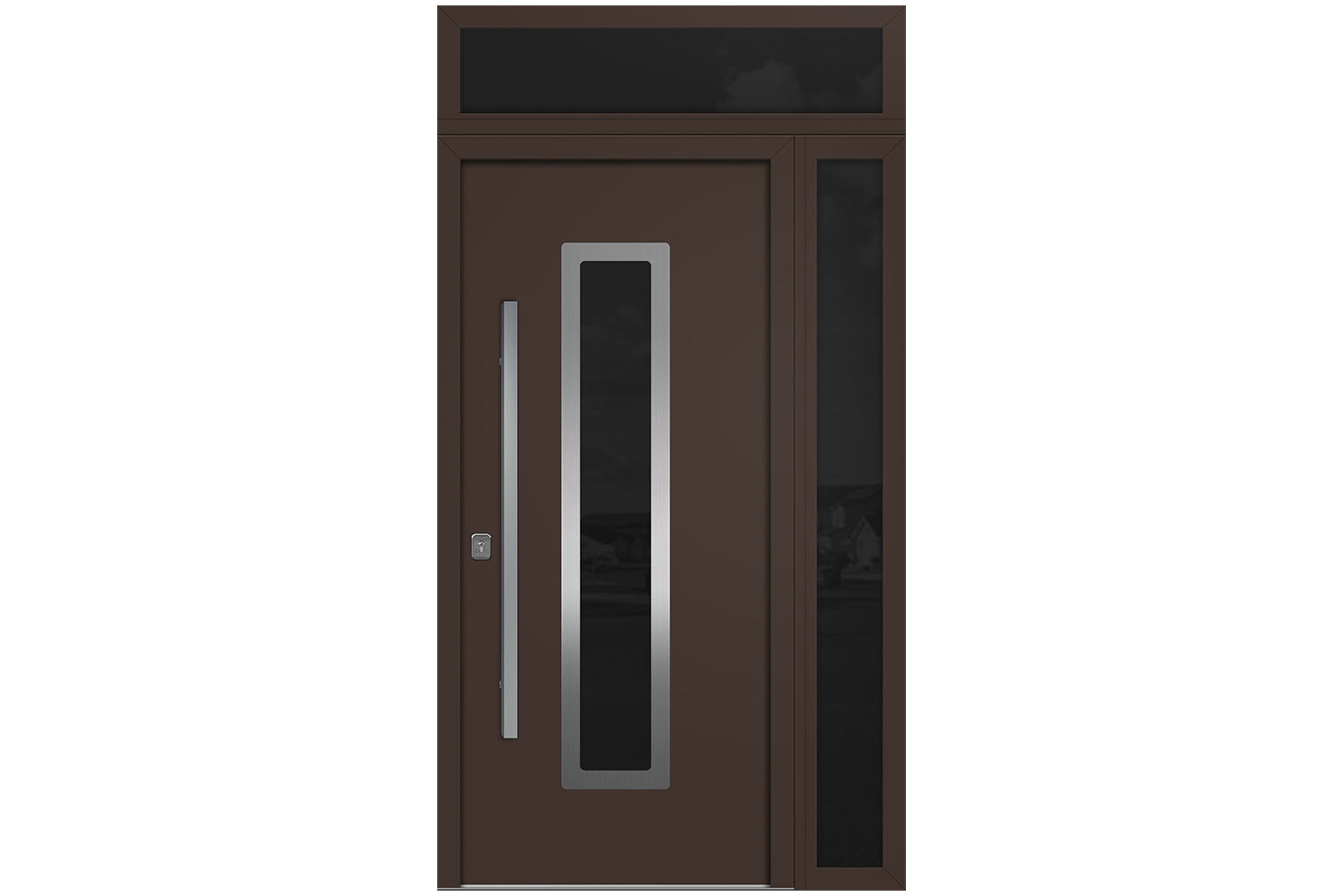 Nova Inox S1  Brown Modern Exterior Door w Right Sidelight & Transom Right-in