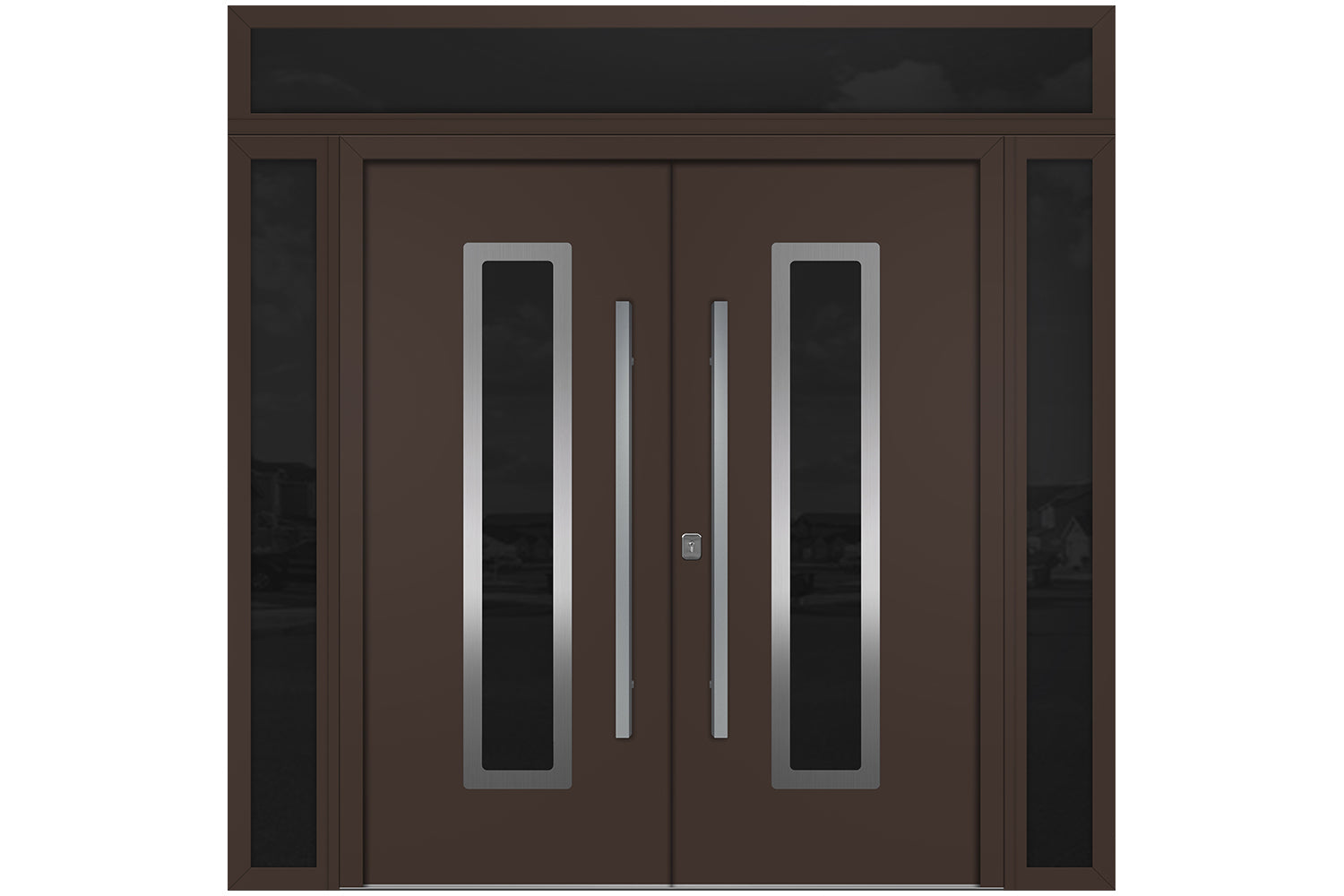 Nova Inox S1 Brown Modern Exterior Double Door w Double Sidelight & Transom Right Door Active