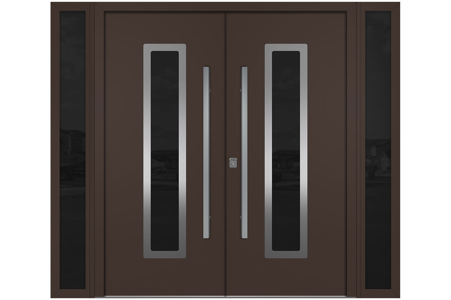 Nova Inox S1 Brown Modern Exterior Double Door w Double Sidelight Right Door Active

