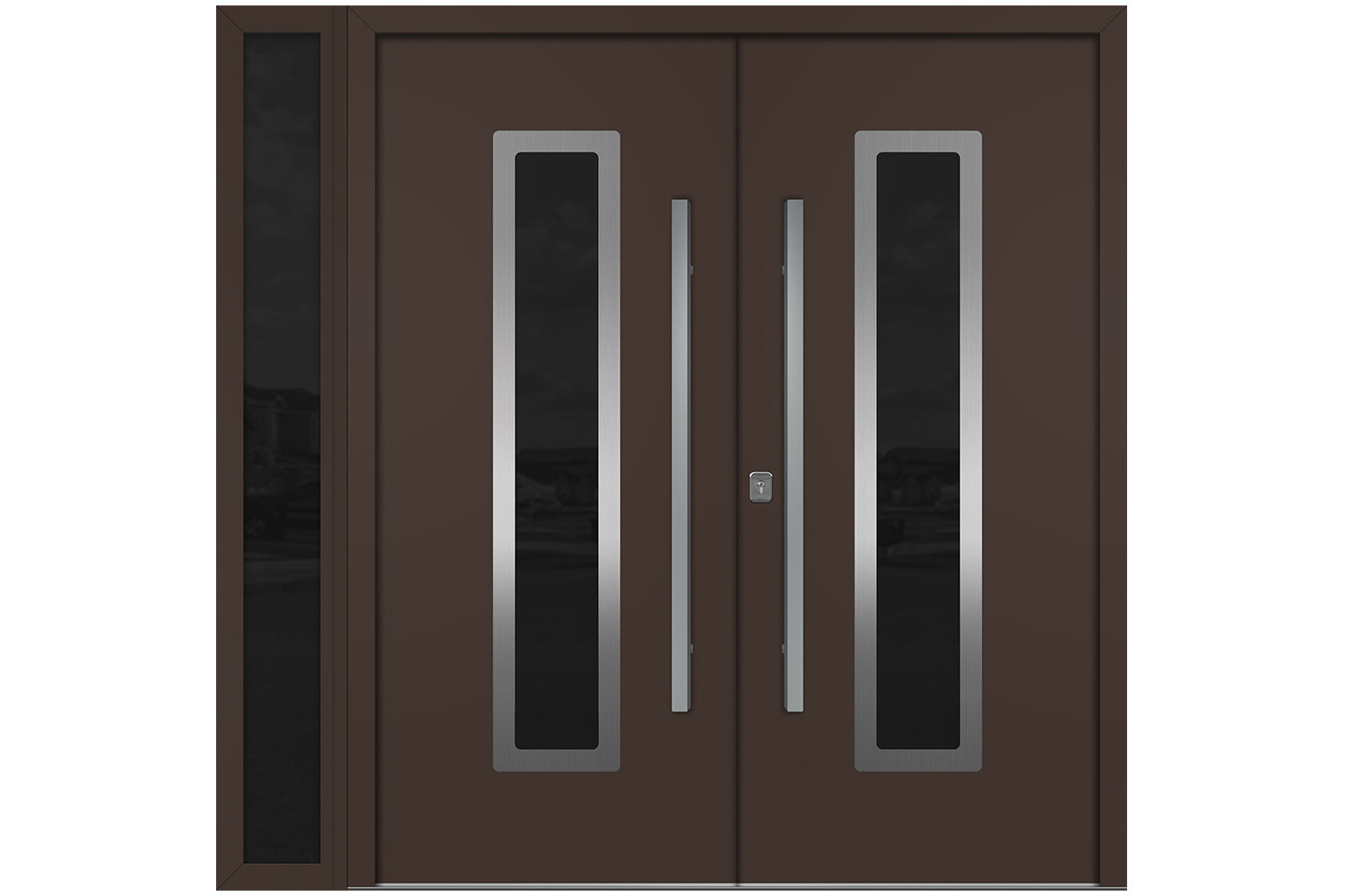Nova Inox S1 Brown Modern Exterior Double Door w Left Sidelight Right Door Active