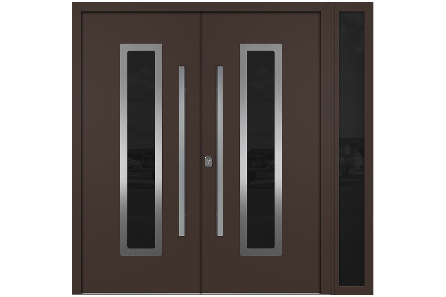 Nova Inox S1 Brown Modern Exterior Double Door w Right Sidelight Right Door Active