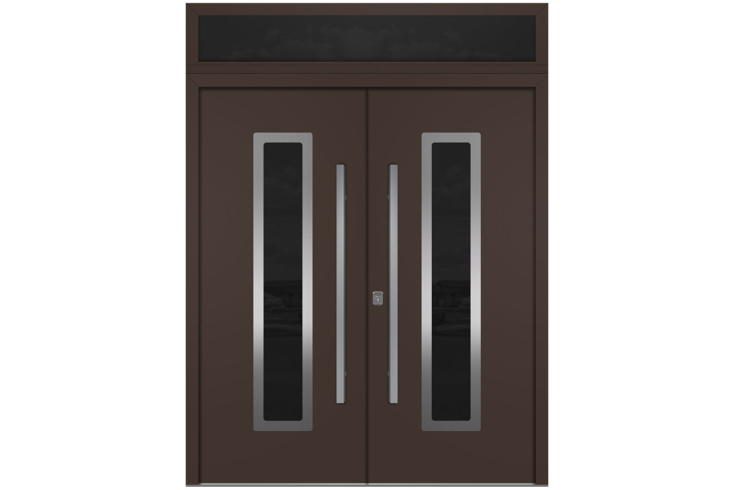 Nova Inox S1 Brown Modern Exterior Double Door w Transom Right Door Active