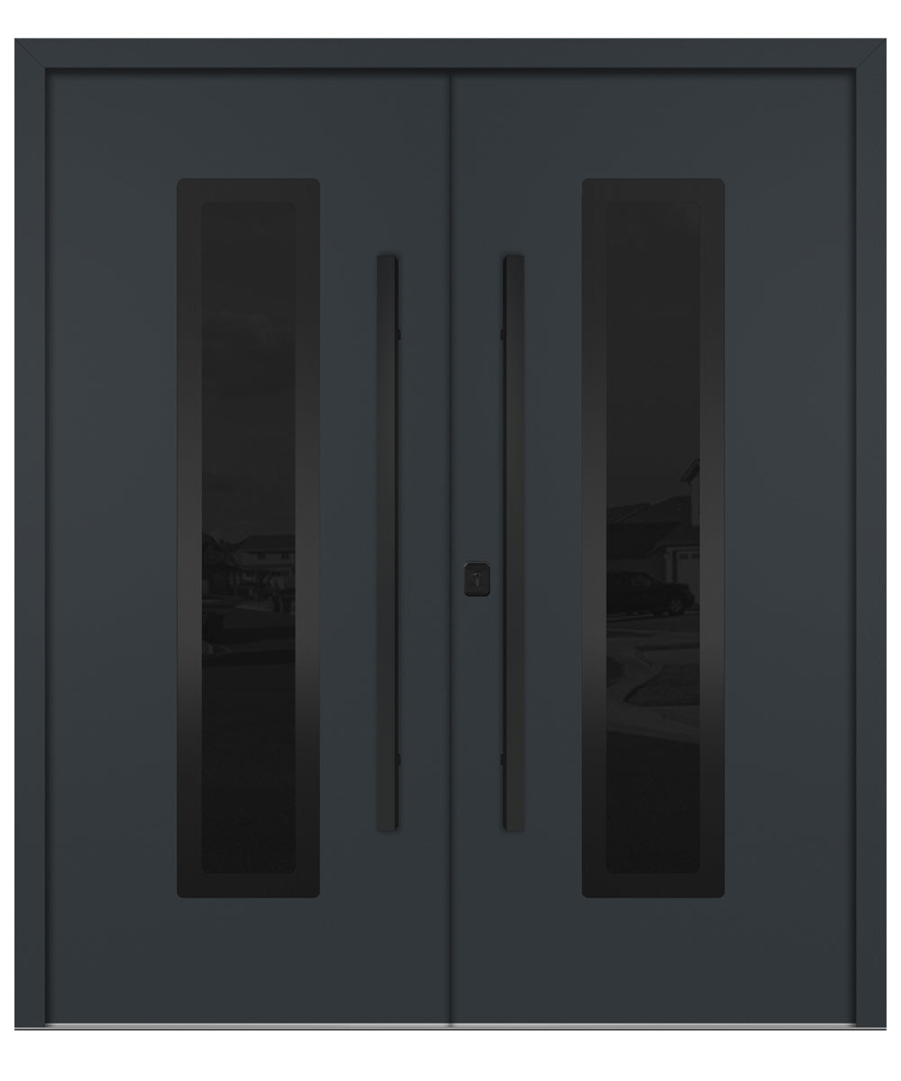 Nova Inox S1 Gray Modern Exterior Double Door with Black Stainless Steel