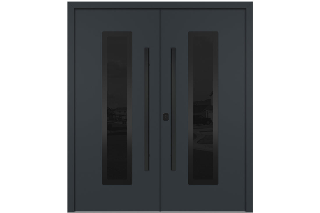 Nova Inox S1 Gray Modern Exterior Double Door with Black Stainless Steel