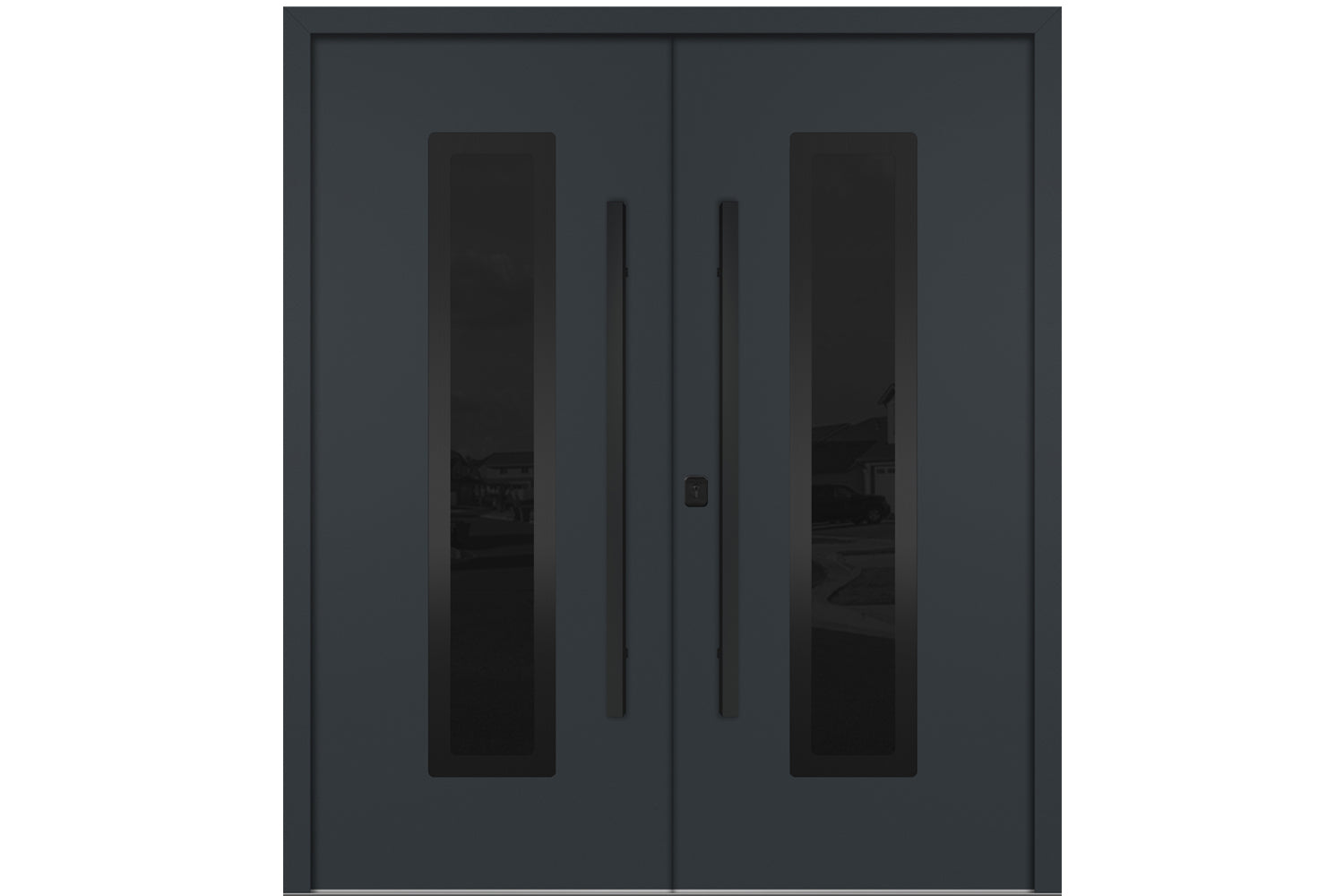 Nova Inox S1 Gray Modern Exterior Double Door with Black Stainless Steel