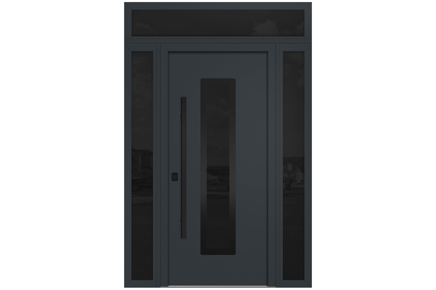 Nova Inox S1 Gray Modern Exterior Door with Black Stainless Steel - with Double Sidelight & Transom