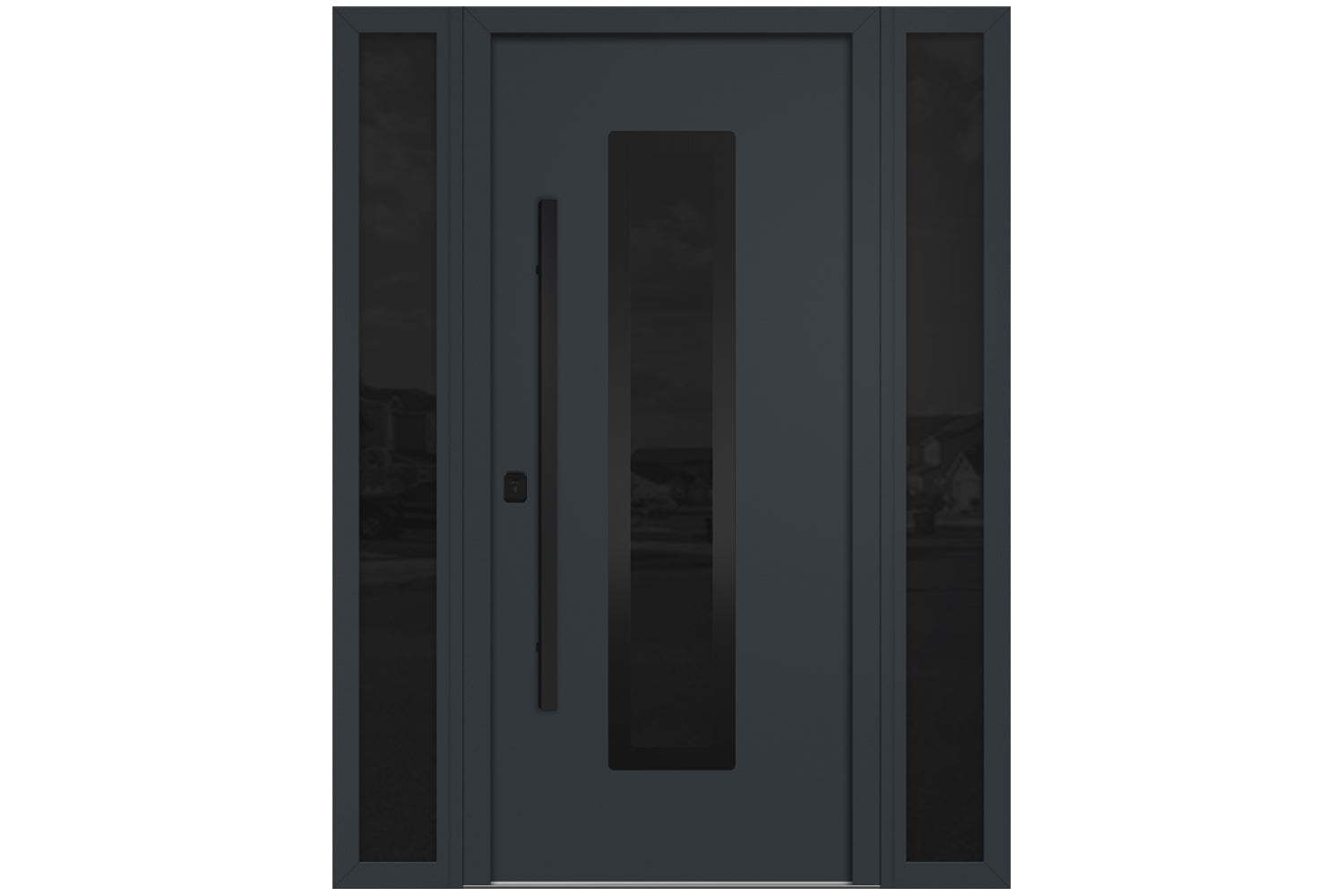 Nova Inox S1 Gray Modern Exterior Door with Black Stainless Steel - with Double Sidelight
