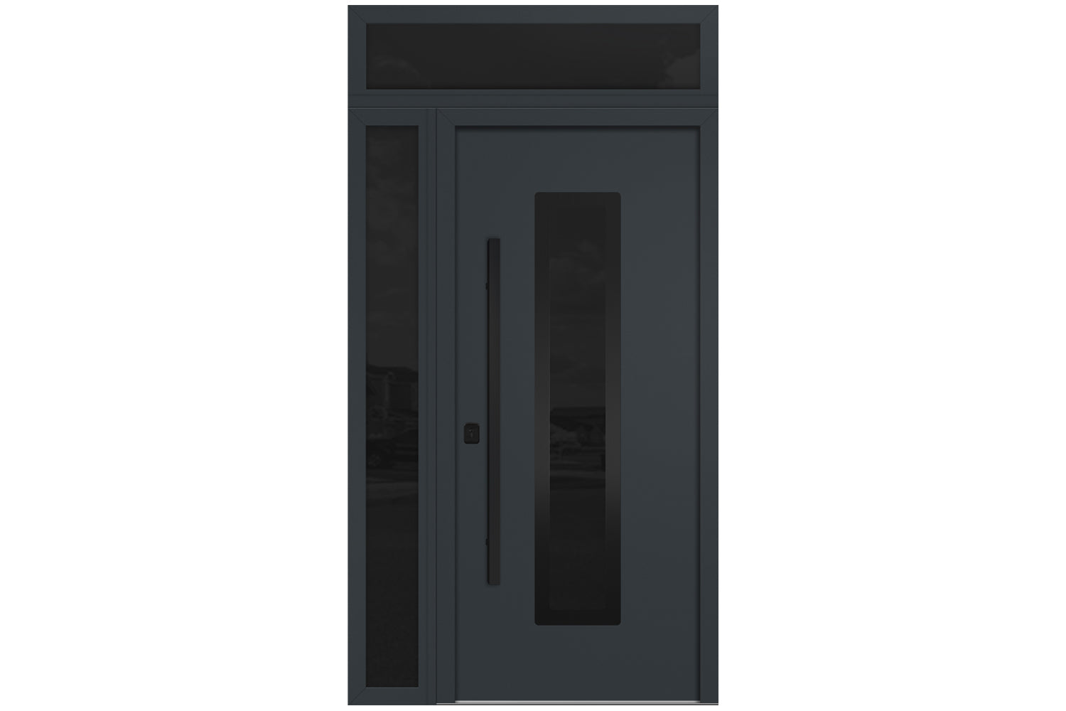 Nova Inox S1 Gray Modern Exterior Door with Black Stainless Steel - with Left Sidelight & Transom